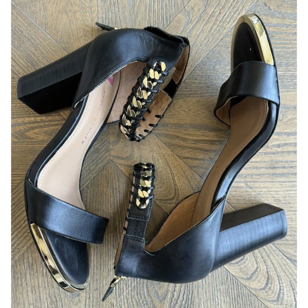 ELAINE TURNER Women's Gold Chain and Black Heels Size 6.5 EXC CON MSRP $428